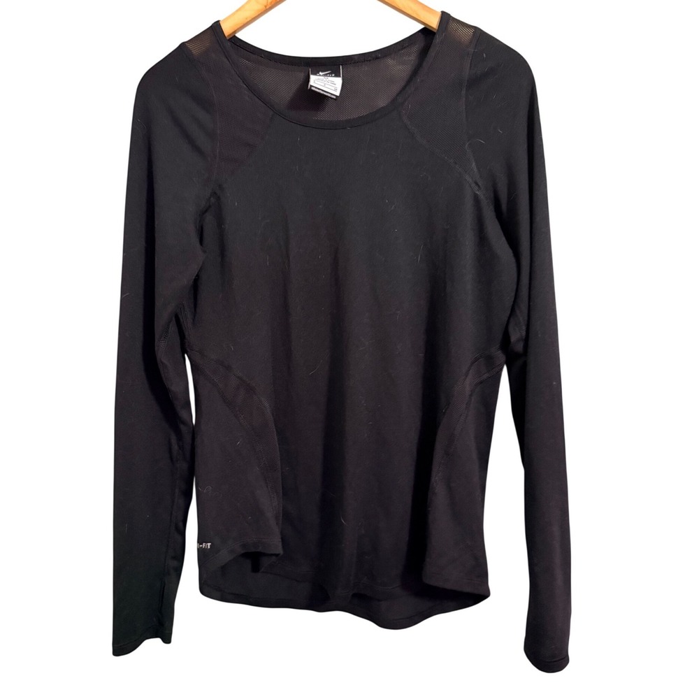 Nike Dri Fit Black Long Sleeve Athletic Top Size S Mesh Accents Workout‎ Gym